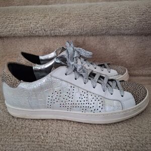 Women's Luxury Sneakers P448 Size 39 Leopard Or Cheetah Accent Silver Laces